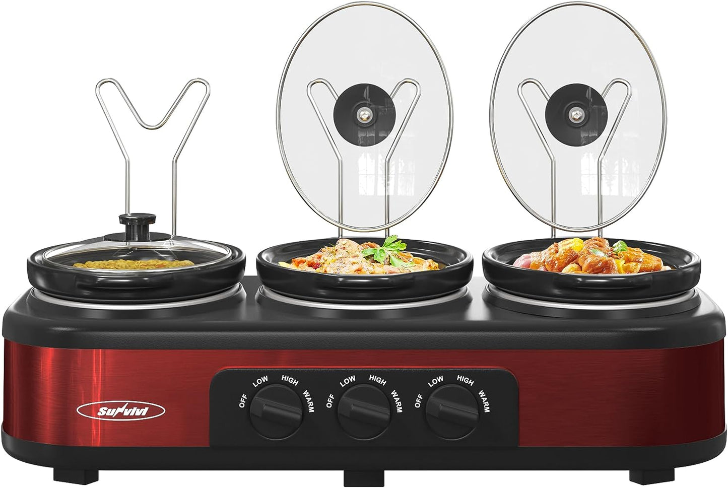 Sunvivi Triple Slow Cooker, Buffet Server, 3 Pot Food Warmer, 4.5QT