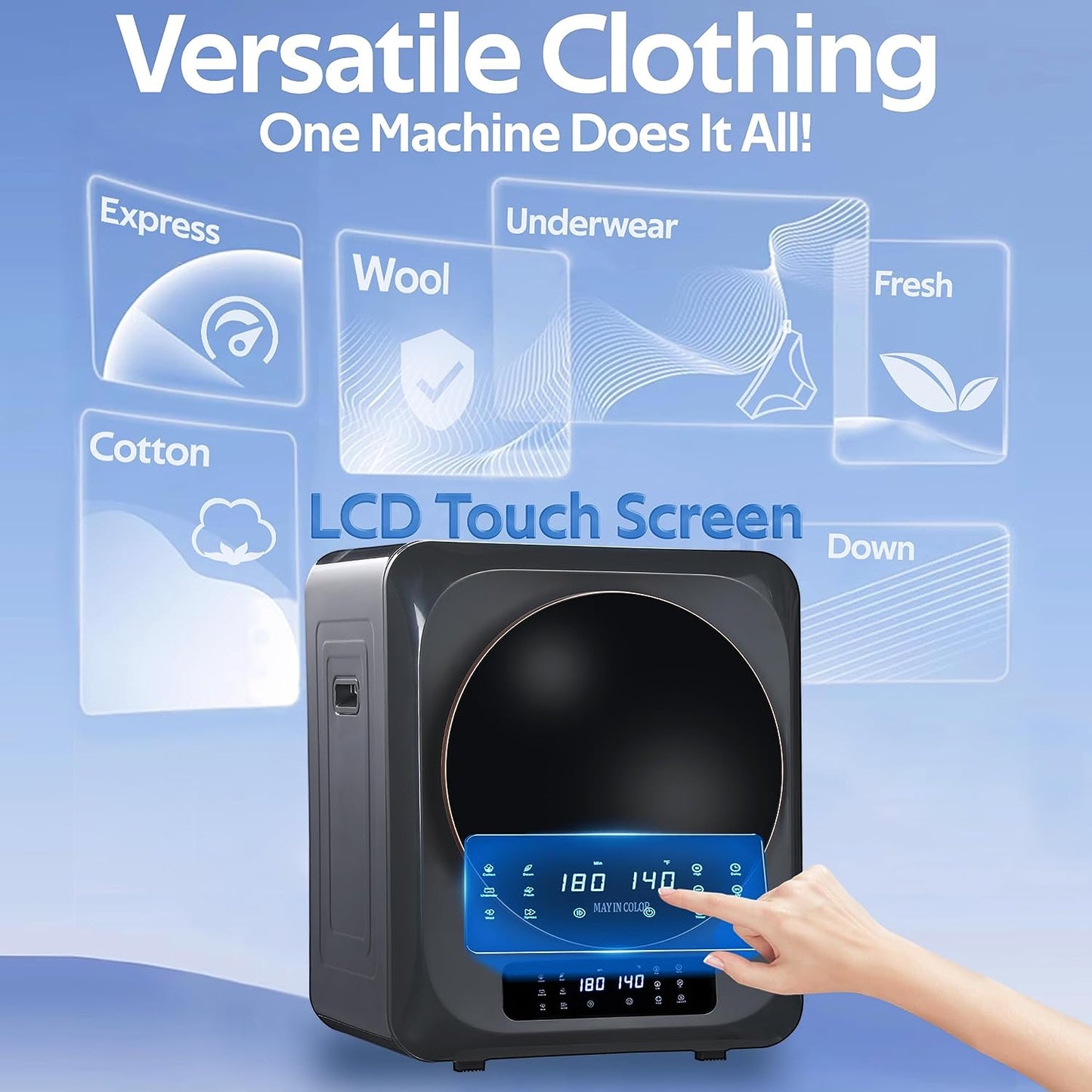 Portable Dryer for Clothes, 8.8 lbs Capacity Front Load Compact Laundry Dryer with LCD Display and Stainless Steel Drum, 850W Electric Dryer Machine for Apartment, Home, Dorm, RV, Grey