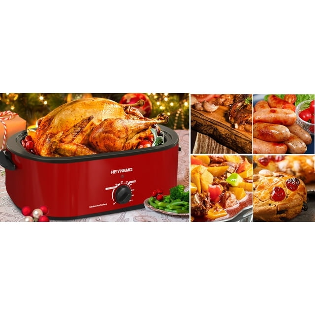 CozyHom 26 QT Electric Roaster Oven, Stainless Steel Turkey Roaster Pan, Self-Basting Lid Removable Insert Pot for Gathering and Dining, Red