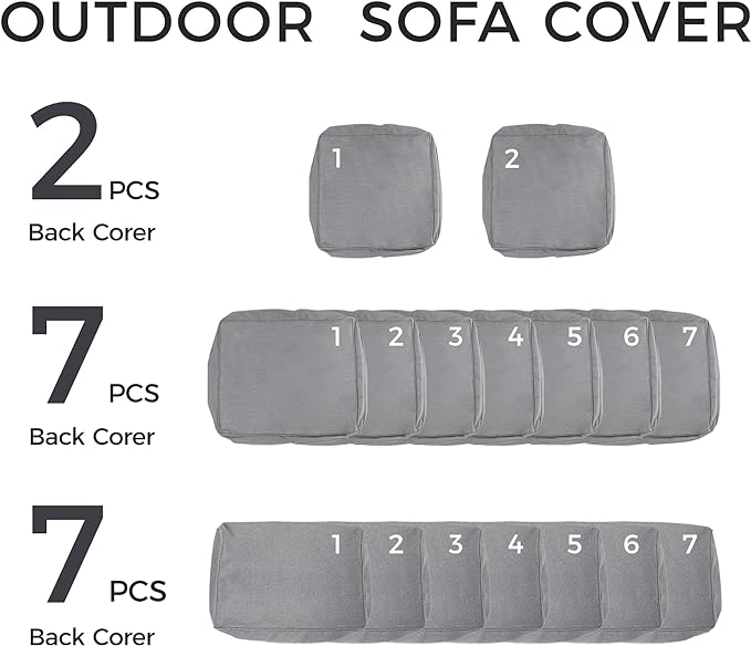 RoyalCarft 16-Pack Patio Outdoor Cushion Covers 28x24x4.7, Outdoor Replacement Slipcovers for Patio Furniture Outdoor Sofa Couch, Water-Resistant Patio Cushion Cover with Zippers and Ties, Grey