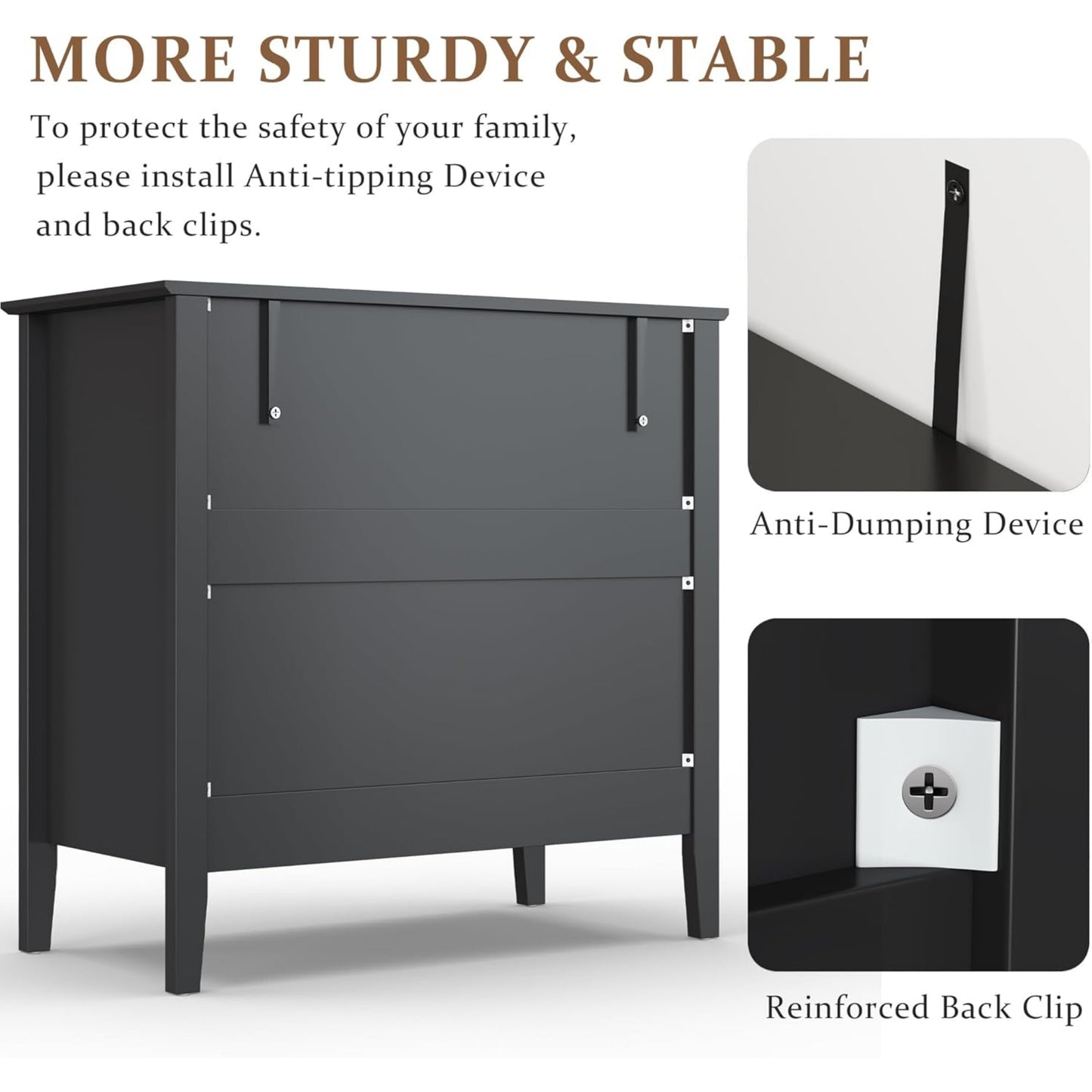 CozyHome Black 3 Drawer Dresser, Painted 30 Inch Tall Wood Nightstand with Storage, Wide Modern Chest of Drawers with Ball Bearing Slide for Bedroom Hallway Living Room Entryway Office