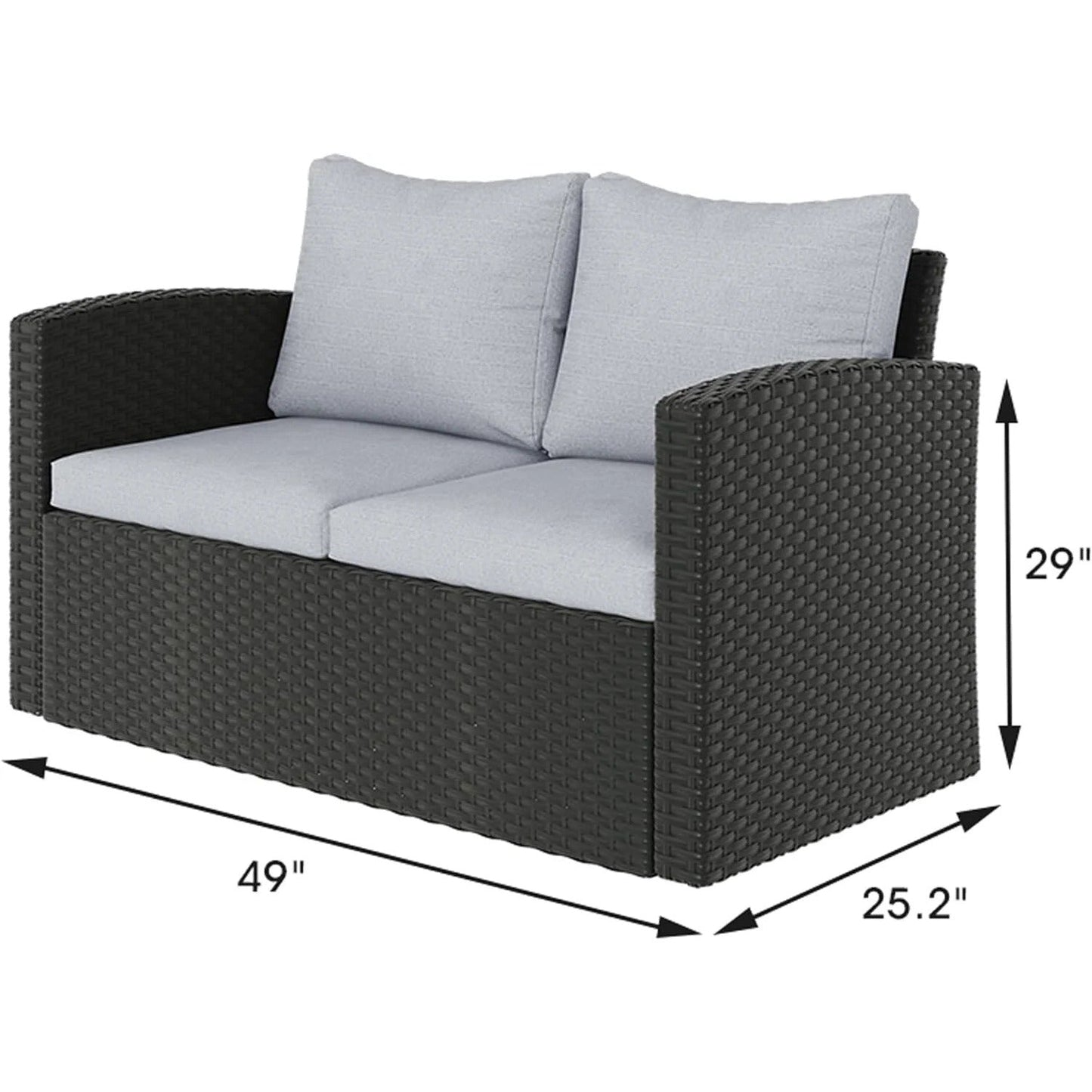 sunvivicollection Outdoor Patio Loveseat, Wicker Rattan Outside Furniture Couch Sofa with Grey Cushions