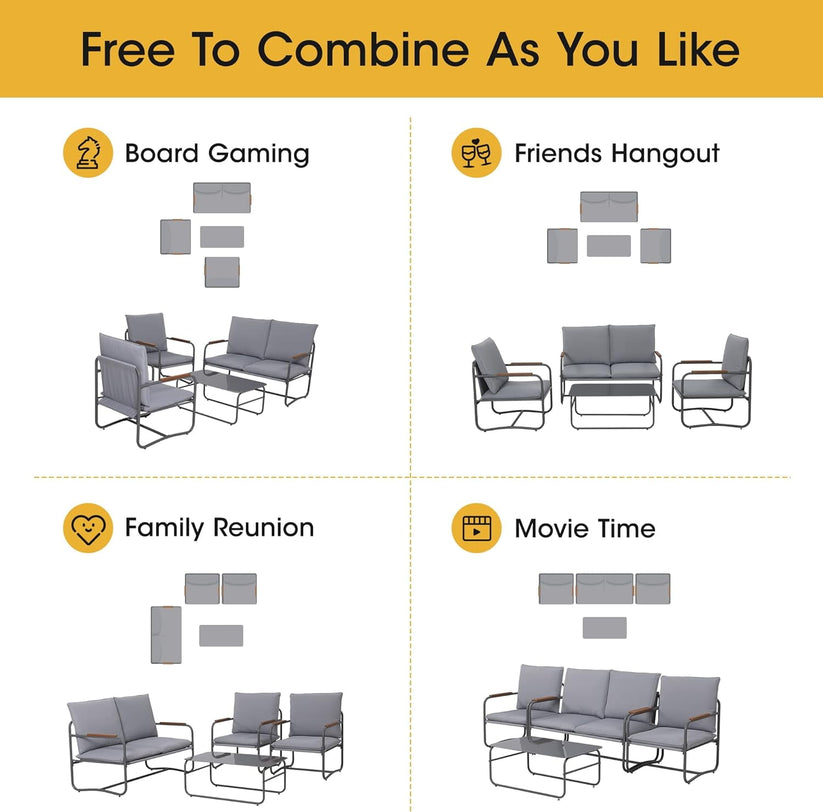 Royalcraft Aluminum Patio Furniture, Outdoor Metal Patio Furniture Conversation Set with Coffee Table, Outside Patio Sofa Sets with Cushion for Balcony Backyard Garden, Beige