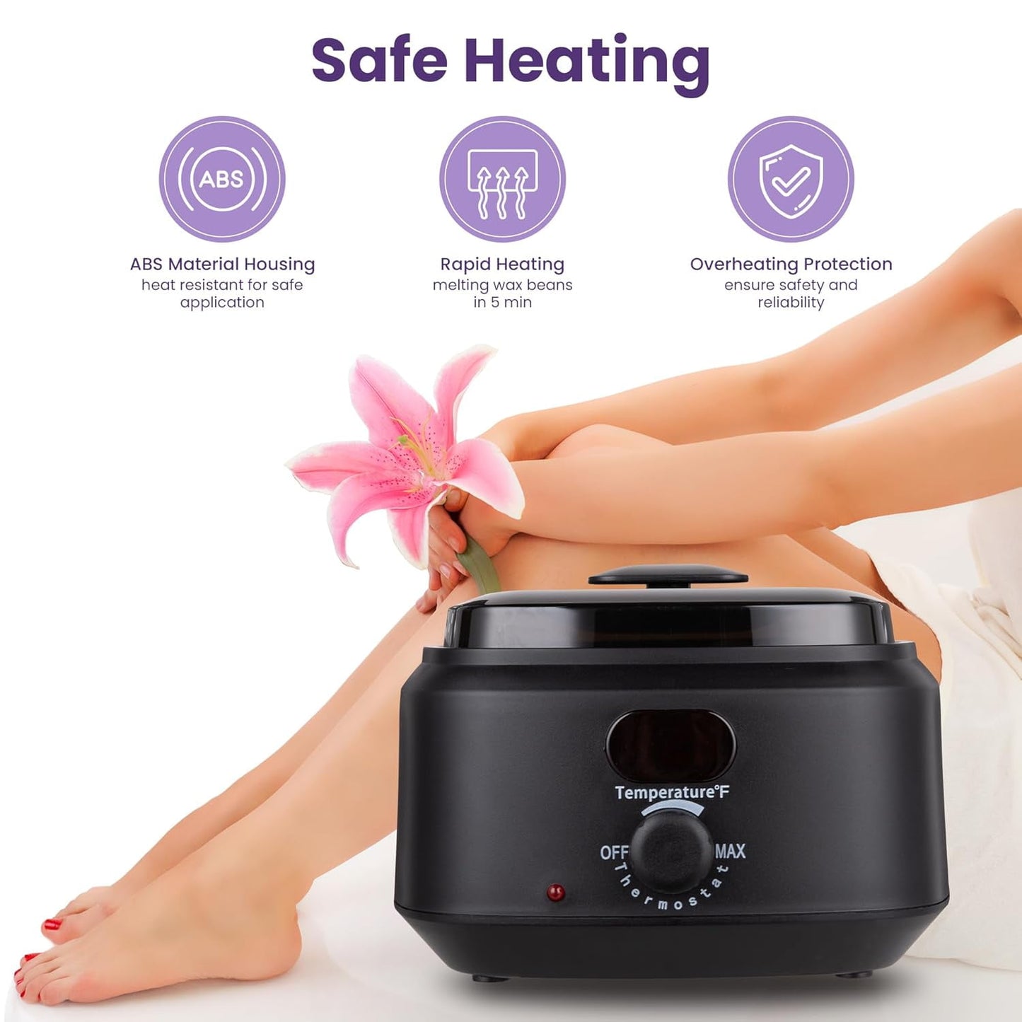 Superjoe Waxing Kit, Brazilian Wax Warmer for Hair Removal with 5 Bag Hard Wax Beads, Digital Display Wax Melt Warmer Kit for Women Men Full Body, Legs, Face, Bikini,Sensitive skin, Black