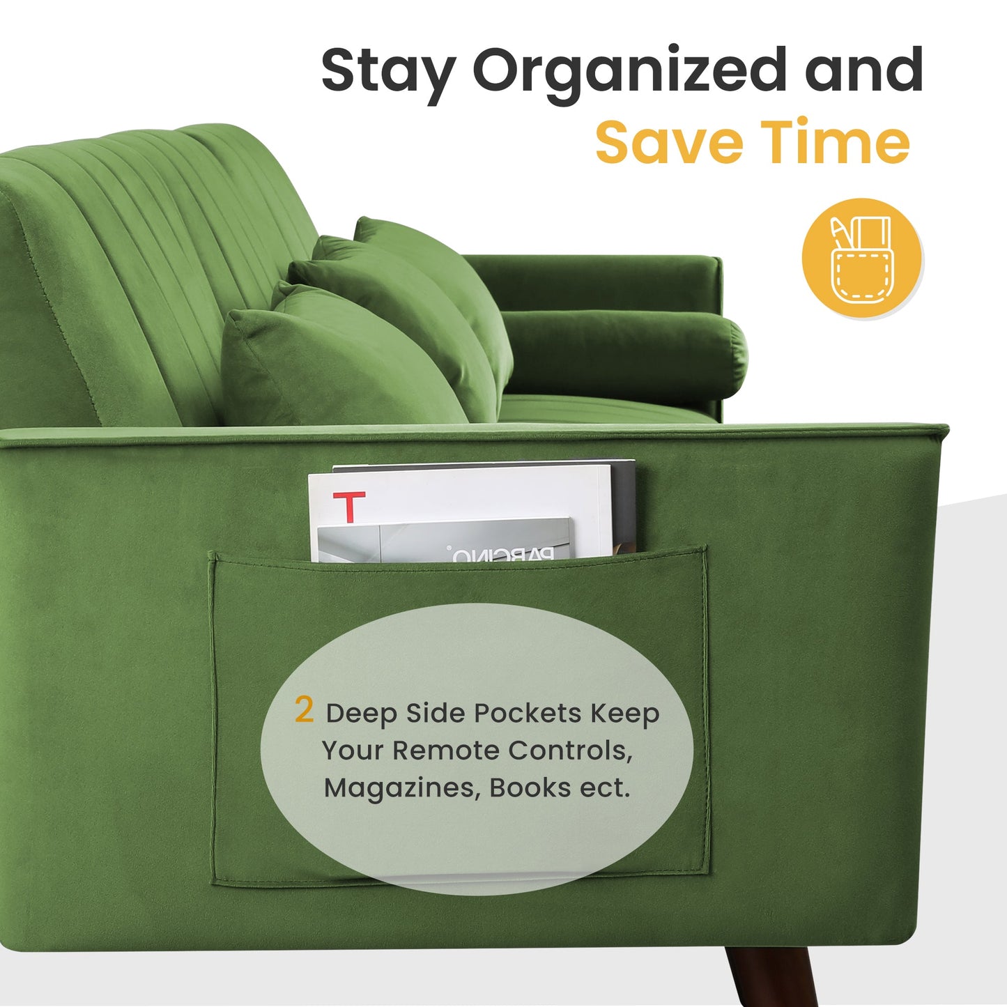 RoyalCraft Sleeper Sectional Sofa Bed£¬ L-Shaped Convertible Sofa with Reclining Backrest and Movable Ottoman£¬ Modern Velvet Fabric Couch for Living Room, Apartment