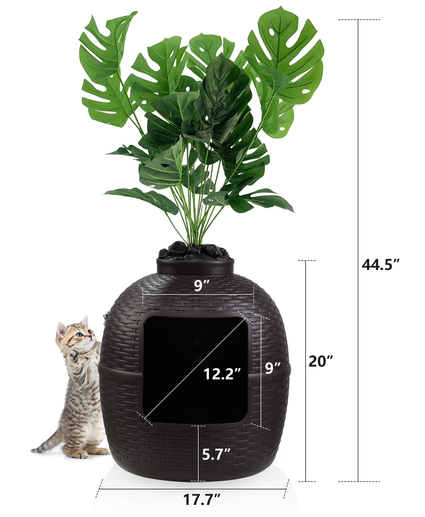 Superjoe Plastic Hidden Cat Litter Box with Carbon Filter & Real Stones, Brown