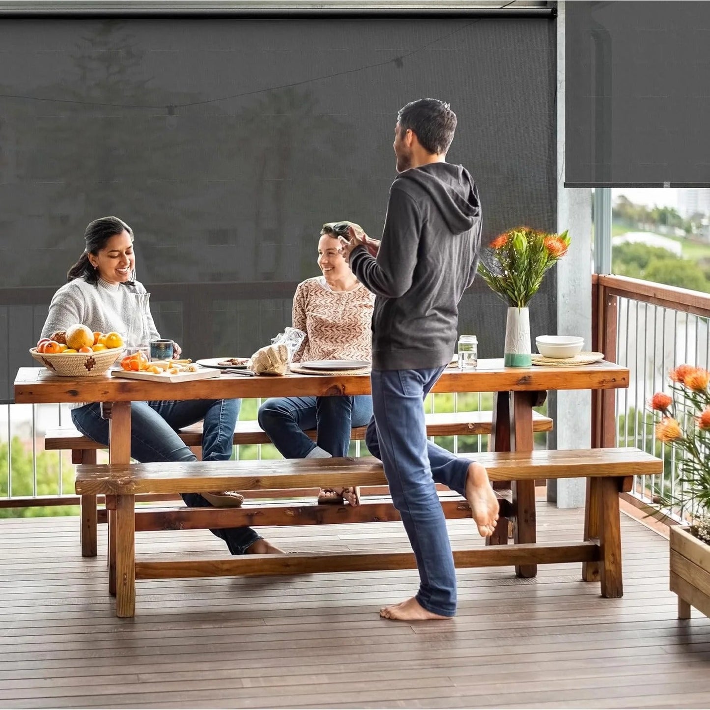 sunvivicollection Cordless Outdoor Roller Sun Shade with Pole£¬8'Wx8'H 420GSM 95% Blockout Waterproof Outdoor Blinds Roll Up for Gazebo Porch, Deck, Pergola,Black