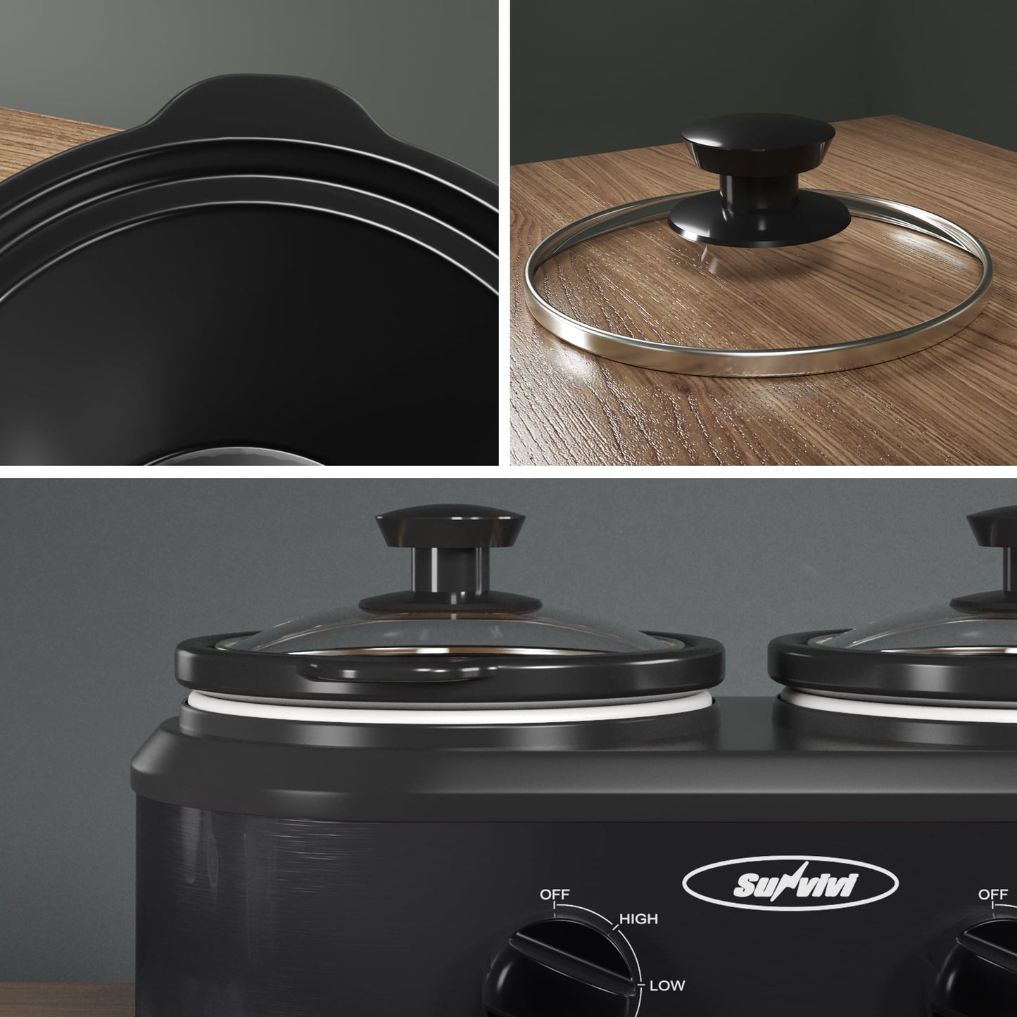 SUNVIVI Dual Pot Slow Cooker, 2 Pot Small Mini Crock Buffet Server and Warmer with Ceramic Pot, Adjustable Temp