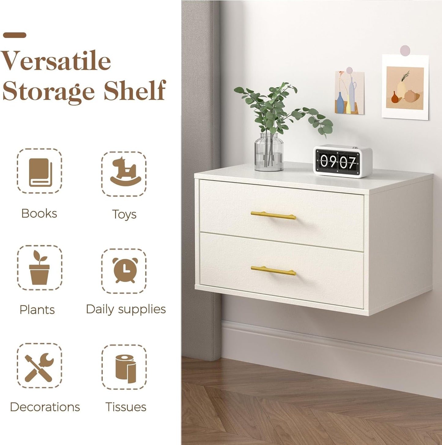 Superjoe Cube Storage Organizer, 2-Drawer Stackable Bookshelf, White Single Cube Shelf, Modular Cubby Storage System, Wooden Display Shelf for Closet, Living Room, Bedroom, Apartment, Dorm