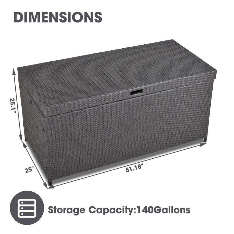 Royalcraft Outdoor Storage Box, 140 Gallon Grey PE Wicker Patio Storage Bin Patio Deck Boxes with Waterproof Inner