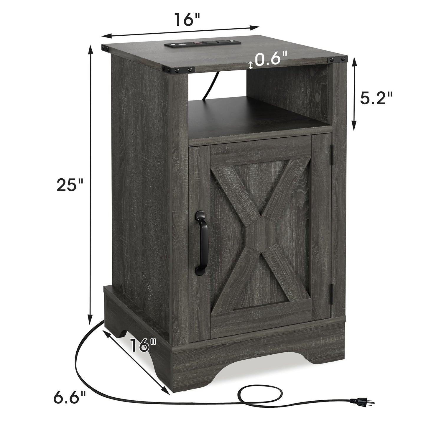 CozyHom Modern Farmhouse USB Nightstand Set of 2 With Storage Cabinet, End Side Table With Charging Station For Bedroom, Dark Grey