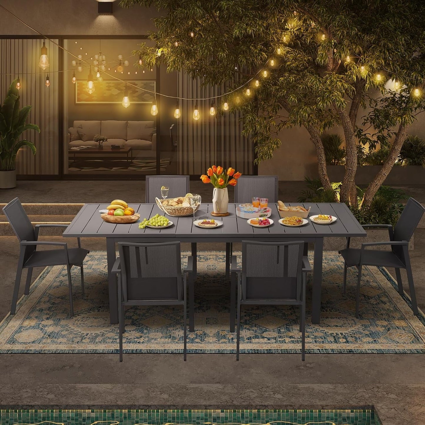 Superjoe Outdoor Patio Dining Table, Aluminum Modern Outside Metal Expandable Patio Table Furniture for Lawn, Balcony, Grey