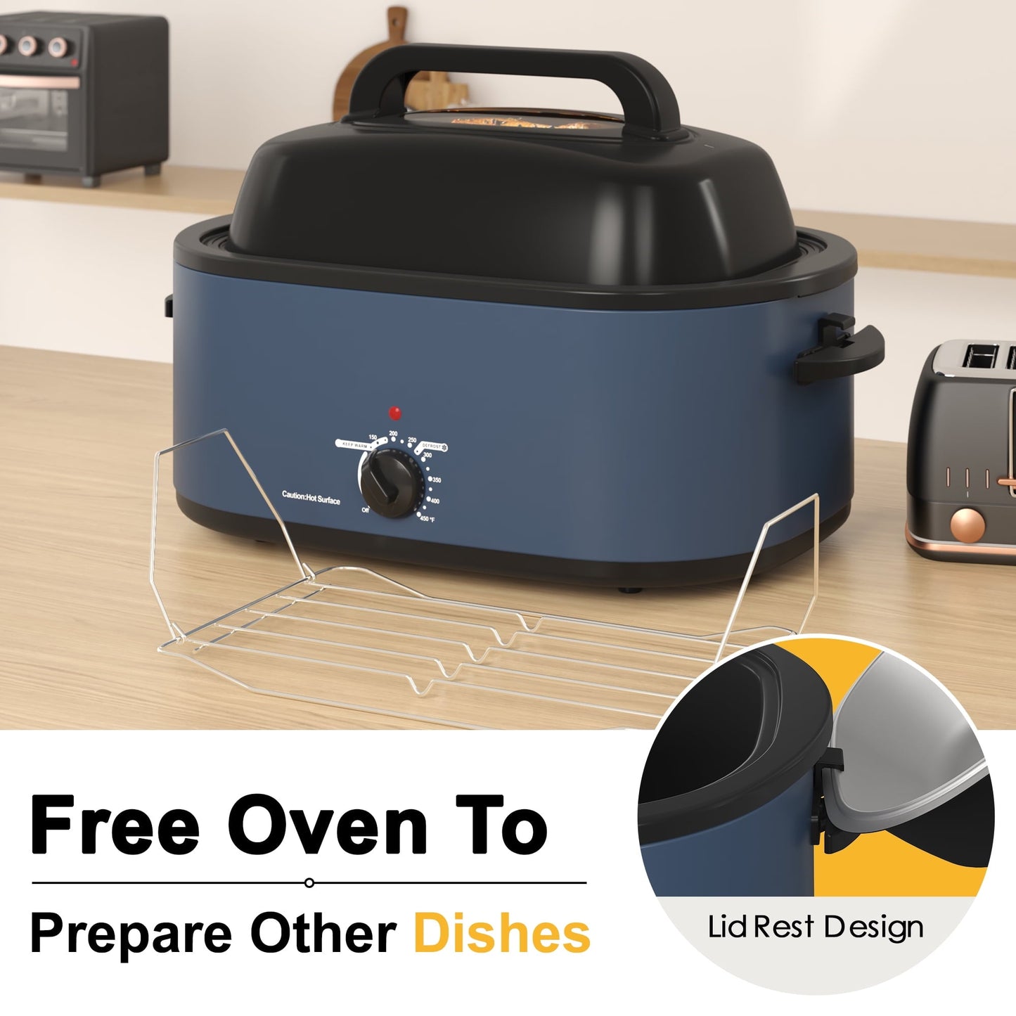 Electric Roaster,20 Quart Roasting Oven with Self-Basting Lid Removable Pan,Turkey Roaster Oven with 150 to 450F Temperature Control Cool-Touch Handles,Black