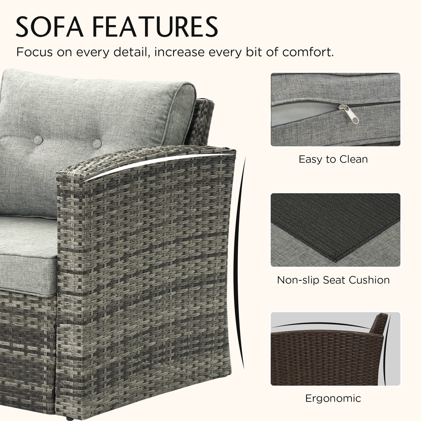 Royalcraft Patio Furniture Set,6 Pieces Outdoor Brown Wicker Patio Furniture Sets with Ottoman,Outdoor Sectional Furniture Patio Couch Set with Beige Anti-Slip Cushion