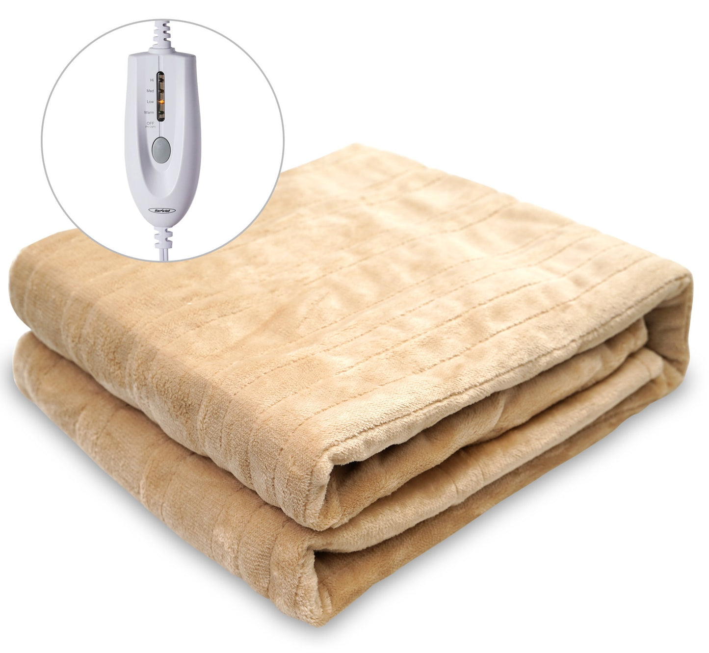 Superjoe Electric Throw Heated Blanket, Double-Layer Flannel, 4 Heat Settings and Auto-off, 60" x 50", Beige