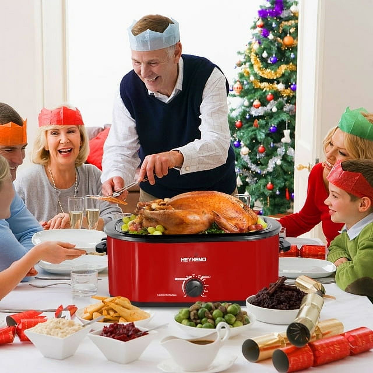 CozyHome 22-Quart Electric Roaster Oven with Visible Self-Basting Lid, Turkey Roaster Oven with Removable Pan and Rack, Perfect for Large Meals and Holiday Feasts, Black