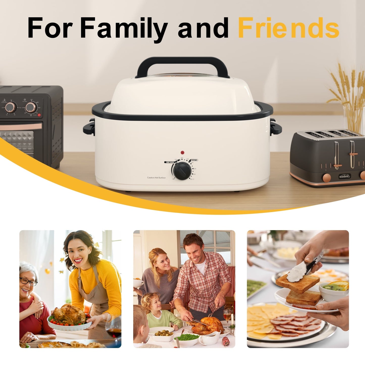Electric Roaster,20 Quart Roasting Oven with Self-Basting Lid Removable Pan,Turkey Roaster Oven with 150 to 450F Temperature Control Cool-Touch Handles,Black