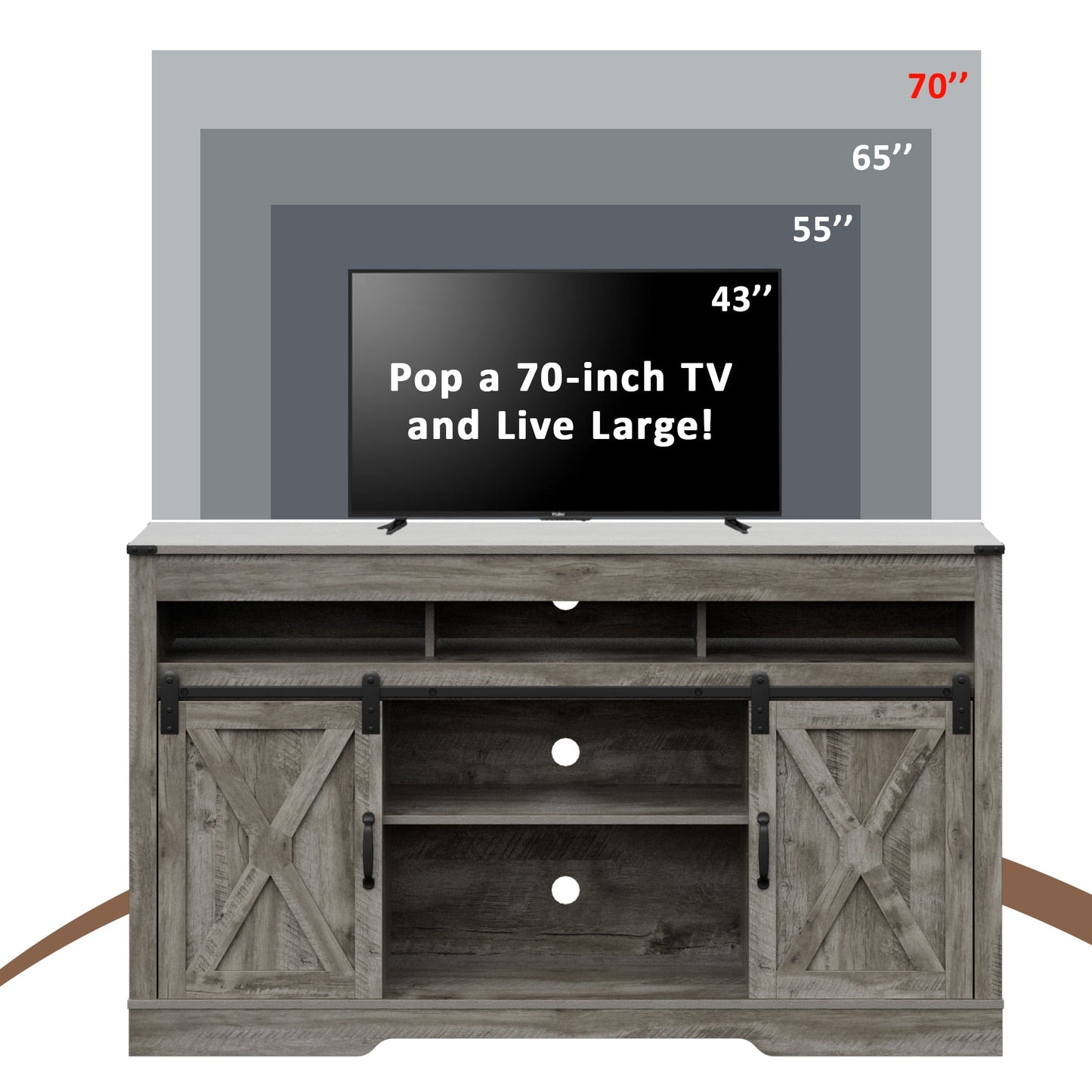 Superjoe Farmhouse TV Stand for TVs up to 70", Modern Entertainment Center w/Sliding Barn Doors, Media Console Storage Cabinet for Living Room Bedroom, Light Grey