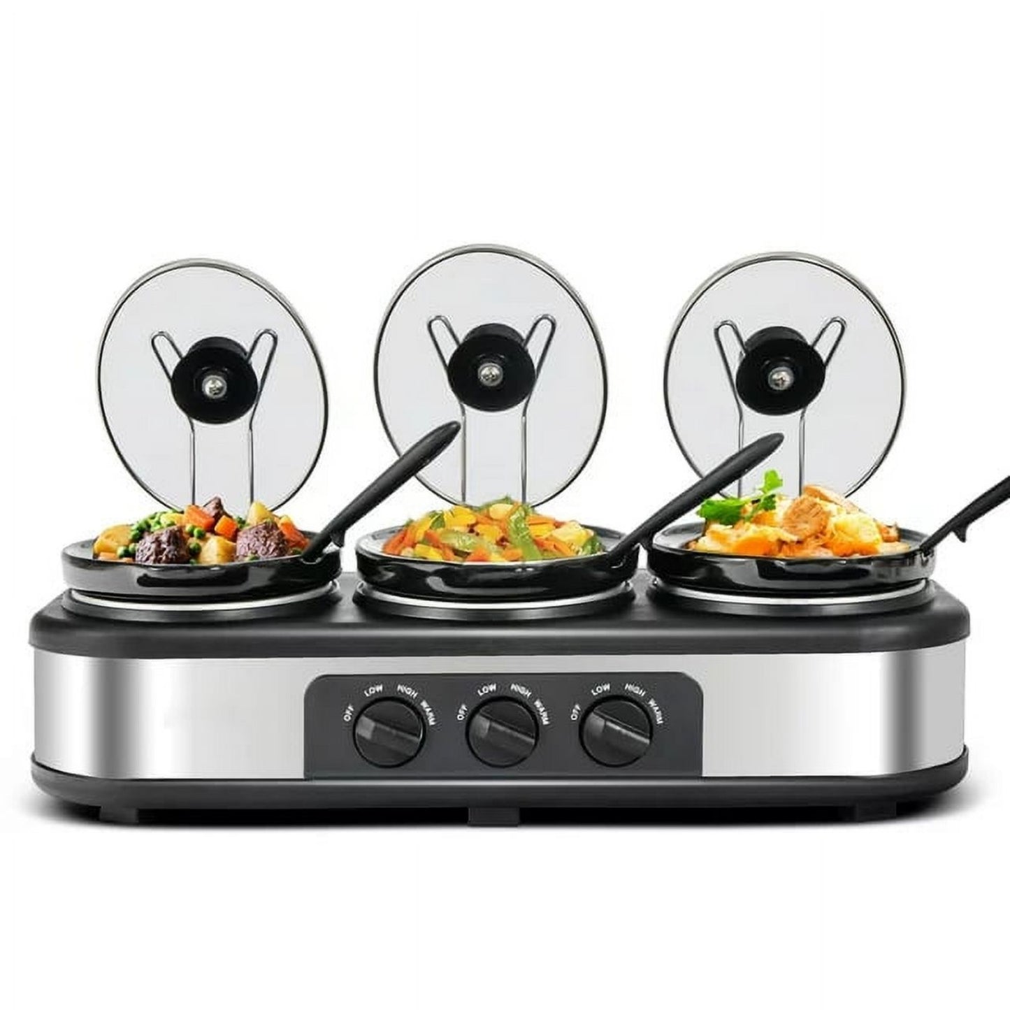 CozyHom 3-Pot Electric Slow Cooker, 4.5 Qt Food Warmer Pot with Adjustable Temp Removable Pots Lid Rests Pot, Black