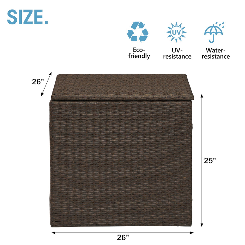 Royalcraft Outdoor Storage Box, 140 Gallon Grey PE Wicker Patio Storage Bin Patio Deck Boxes with Waterproof Inner