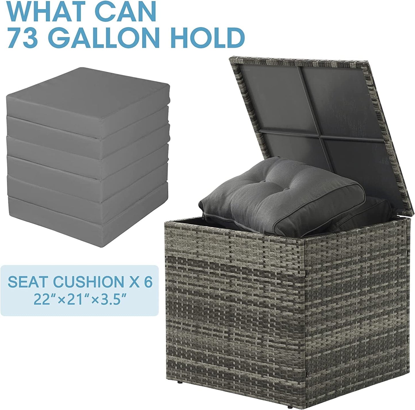 sunvivicollection Wicker Storage Box, Rattan Bin Deck Box for Cushions, Tools and Toys Gray for Garden Beach Balcony and Poolside