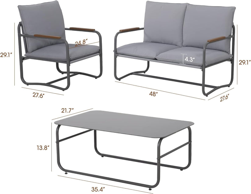 Royalcraft Aluminum Patio Furniture, Outdoor Metal Patio Furniture Conversation Set with Coffee Table, Outside Patio Sofa Sets with Cushion for Balcony Backyard Garden, Beige