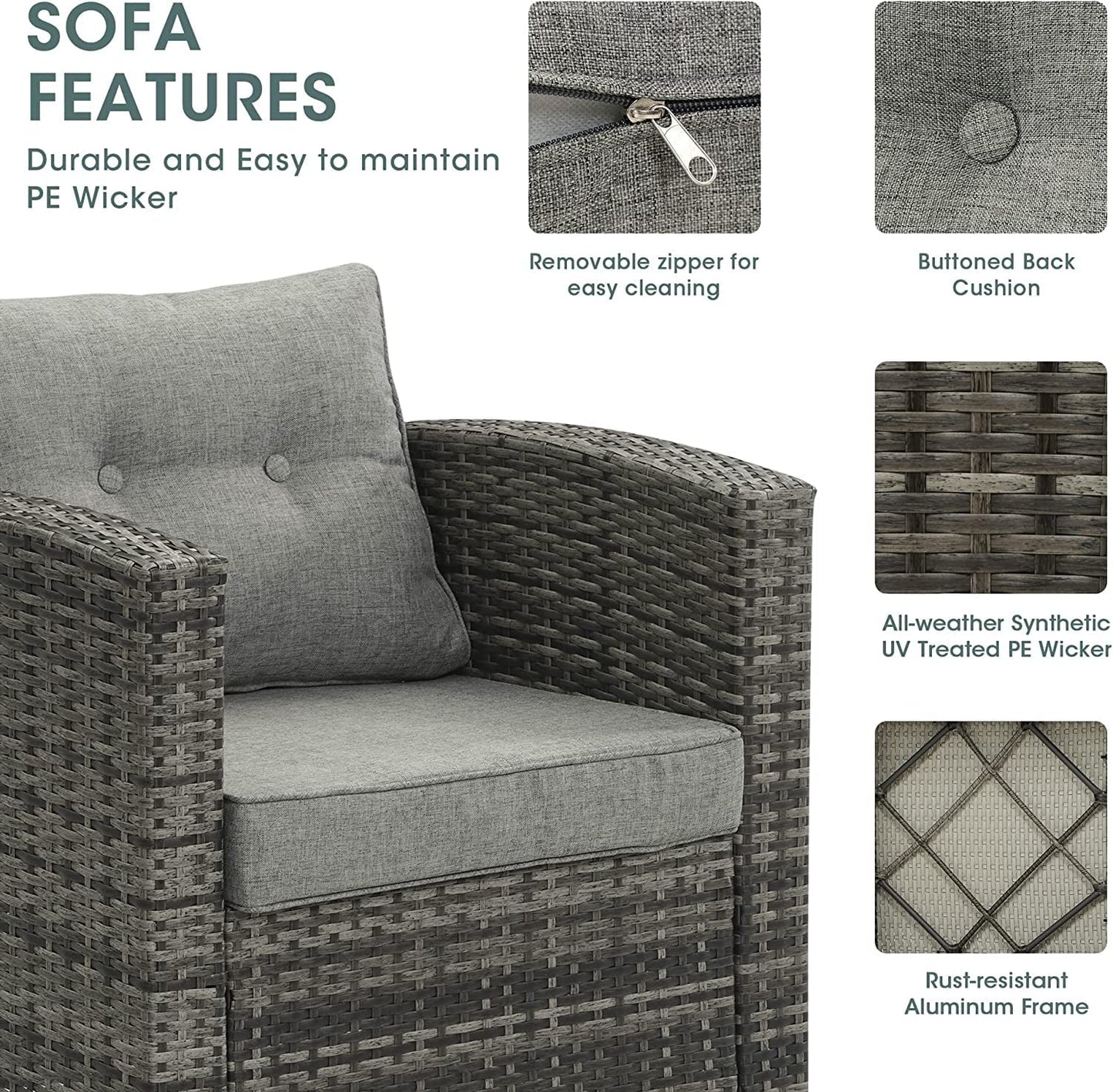 sunvivicollection Patio Wicker Chair All Weather Wicker Single Armchair Rattan Sectional Sofa for Garden, Beach, Balcony and Poolside, Aluminum Frame
