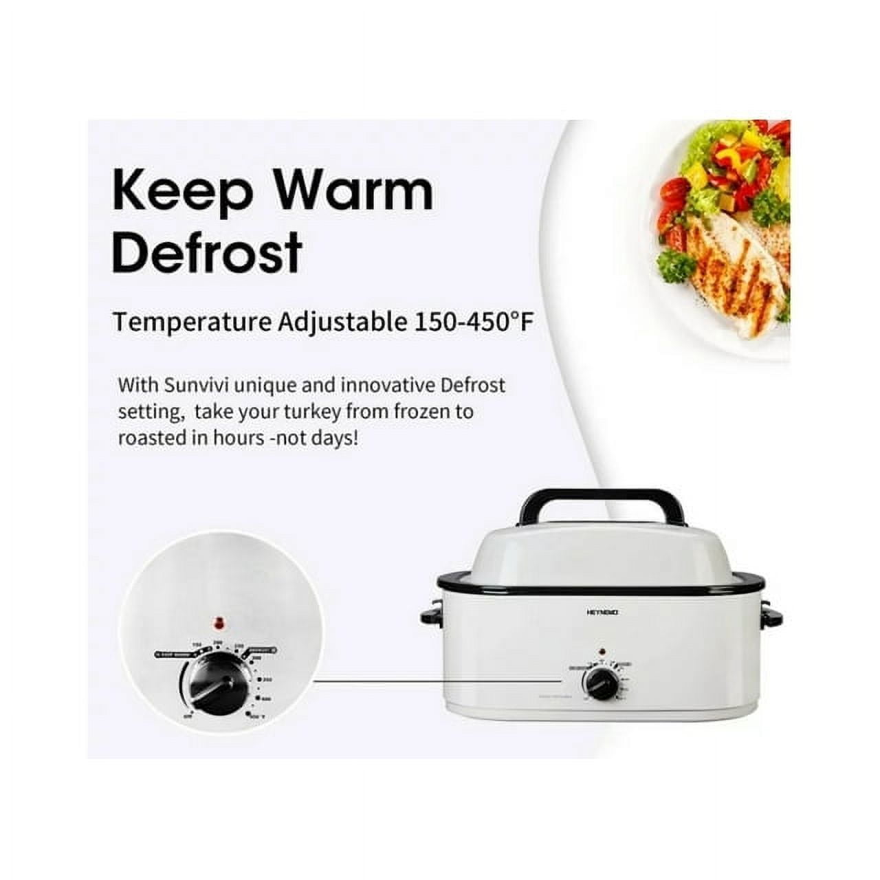 CozyHome 24 QT Electric Stainless Steel Turkey Roaster Oven, Self-Basting Lid Removable Insert Pot Perfect for Gathering and Dining, White