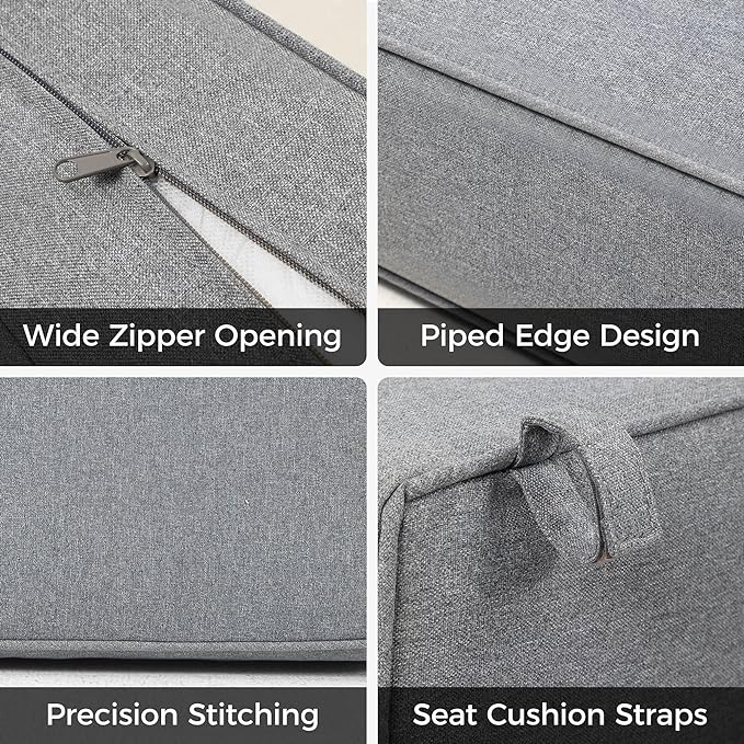 RoyalCarft 16-Pack Patio Outdoor Cushion Covers 28x24x4.7, Outdoor Replacement Slipcovers for Patio Furniture Outdoor Sofa Couch, Water-Resistant Patio Cushion Cover with Zippers and Ties, Grey