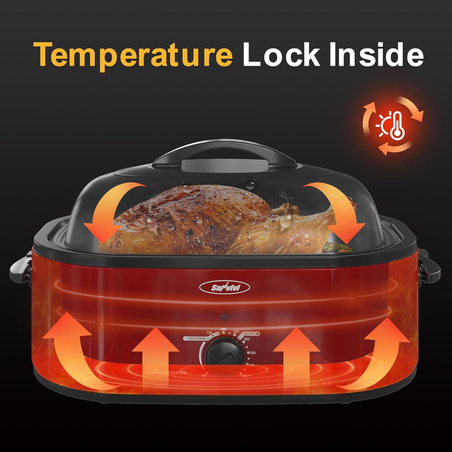CozyHome 20-Quart Electric Roaster Oven, Turkey Roaster Oven with Removable Pan and Rack, Perfect for Large Meals and Holiday Feasts, Red