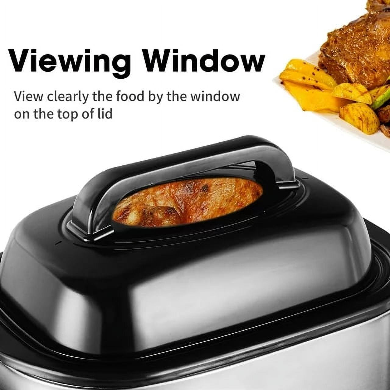 CozyHom 26 Quart Electric Roaster Oven Stainless Steel Portable Turkey Electric Roaster Oven, Self-Basting Lid Removable Insert Pot, Silver