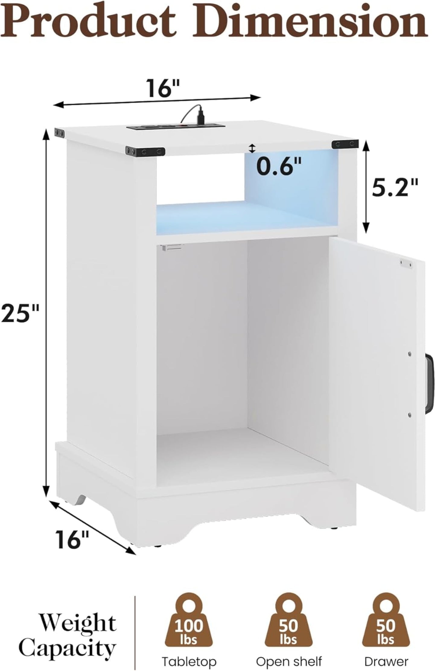 Superjoe LED Nightstand Set of 2 with Charging Station, Bedside Table with Storage Cabinet and Shelf, Rustic End Table, Farmhouse Wooden Side Table, for Bedroom, Living Room, White