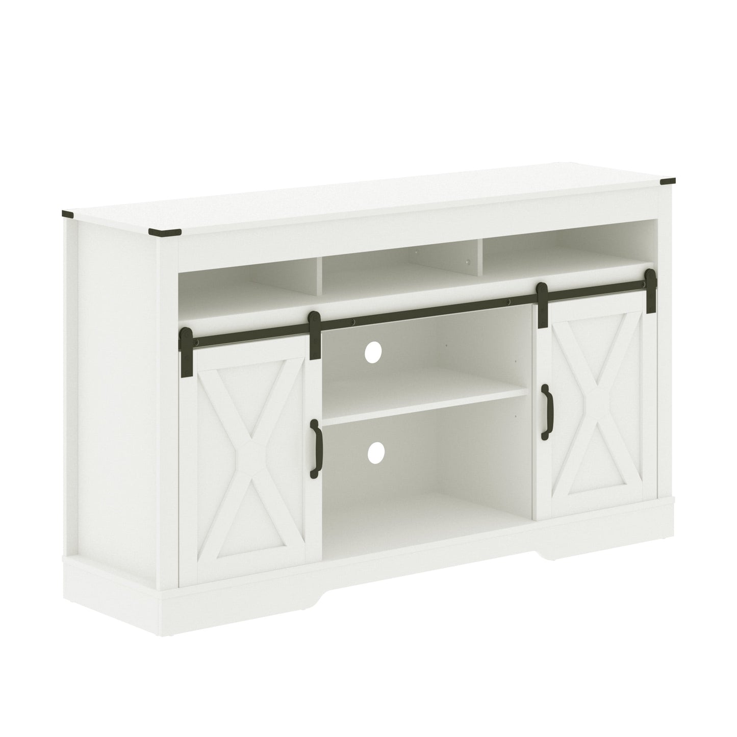 Superjoe Farmhouse Sliding Barn Door TV Stand for TVs up to 70", Modern Wood Tall Entertainment Center Media Console Storage Cabinet for Living Room Bedroom, White