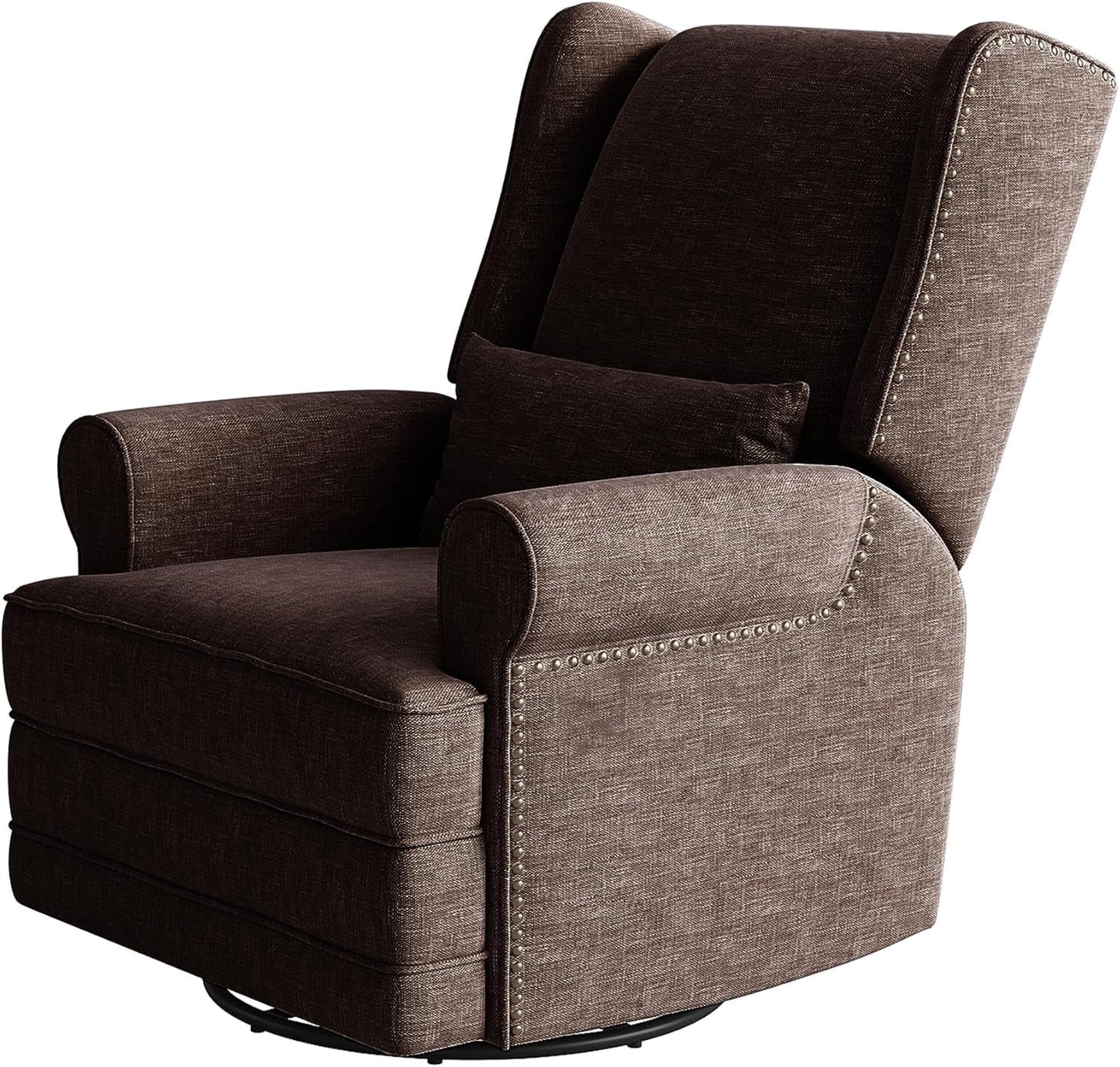Superjoe Swivel Recliner Chair, Comfy Glider Rocking Chairs with Lumbar Pillow and Footrest, Upholstered Swivel Rocking Chair for Bedroom,Nursery, Brown