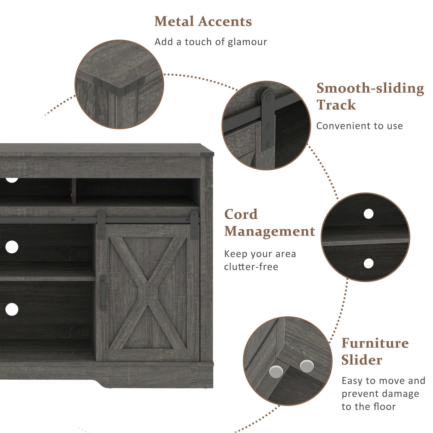 Superjoe TV Stand for 70" TVs, Modern Media Console Storage Cabinet w/Sliding Barn Doors, Wooden Entertainment Center for Living Room Bedroom, Dark Gray