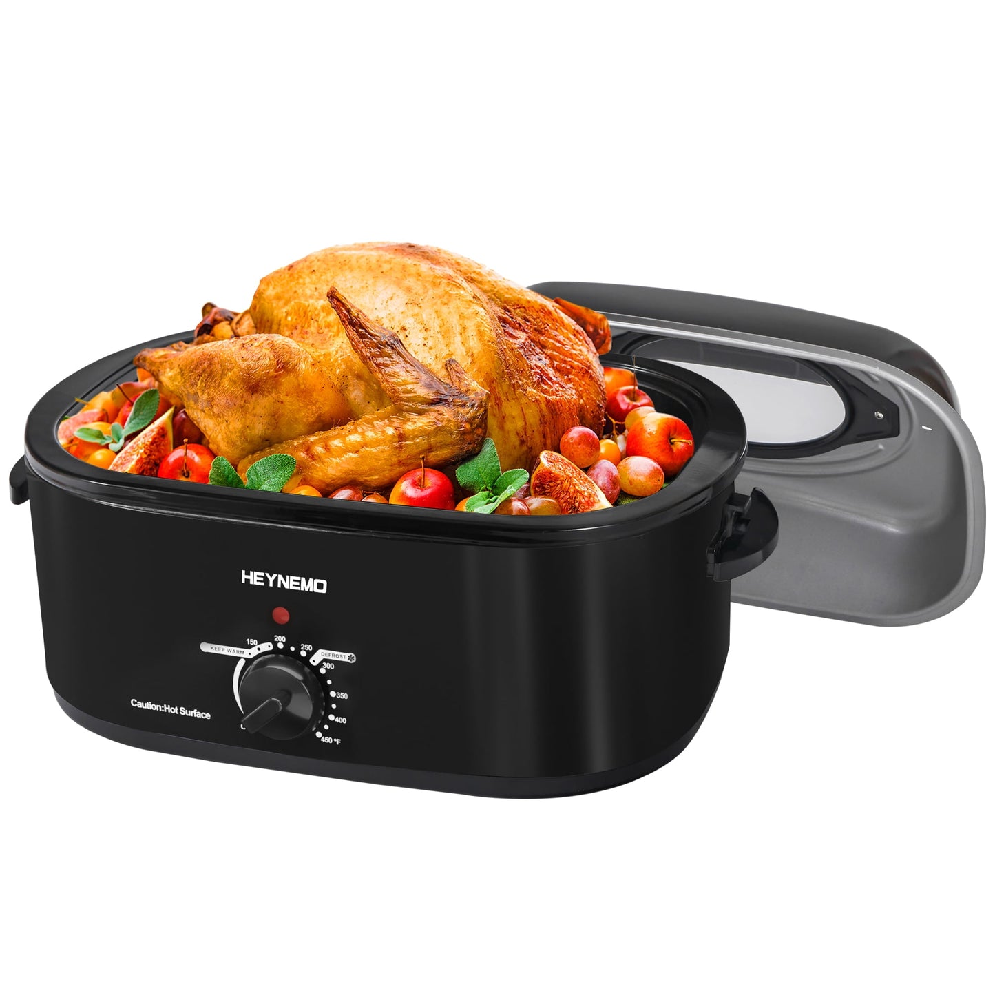 CozyHome 24 QT Electric Stainless Steel Turkey Roaster Oven, Self-Basting Lid Removable Insert Pot Perfect for Gathering and Dining, Black