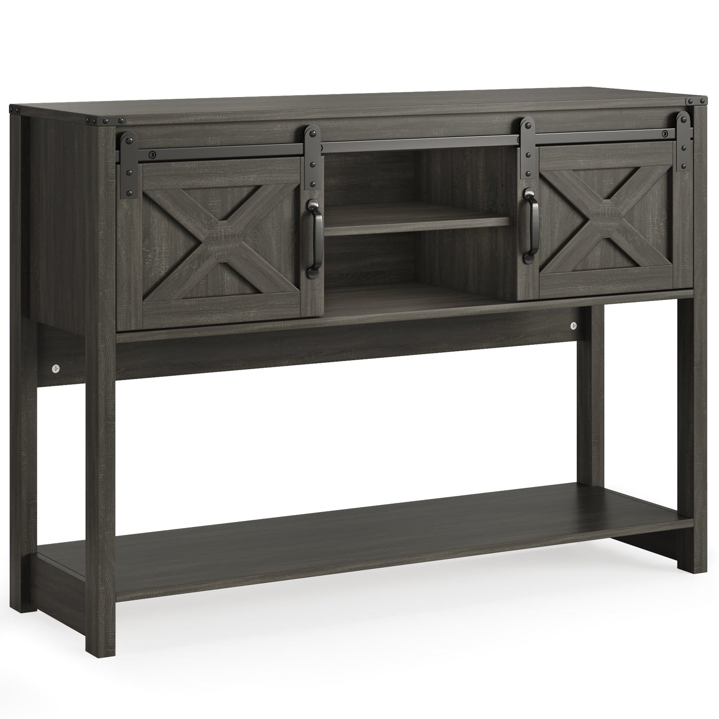 CozyHom Console Table With Storages&Shelves, Farmhouse Side Entryway Table With Sliding Barn Doors, Gray