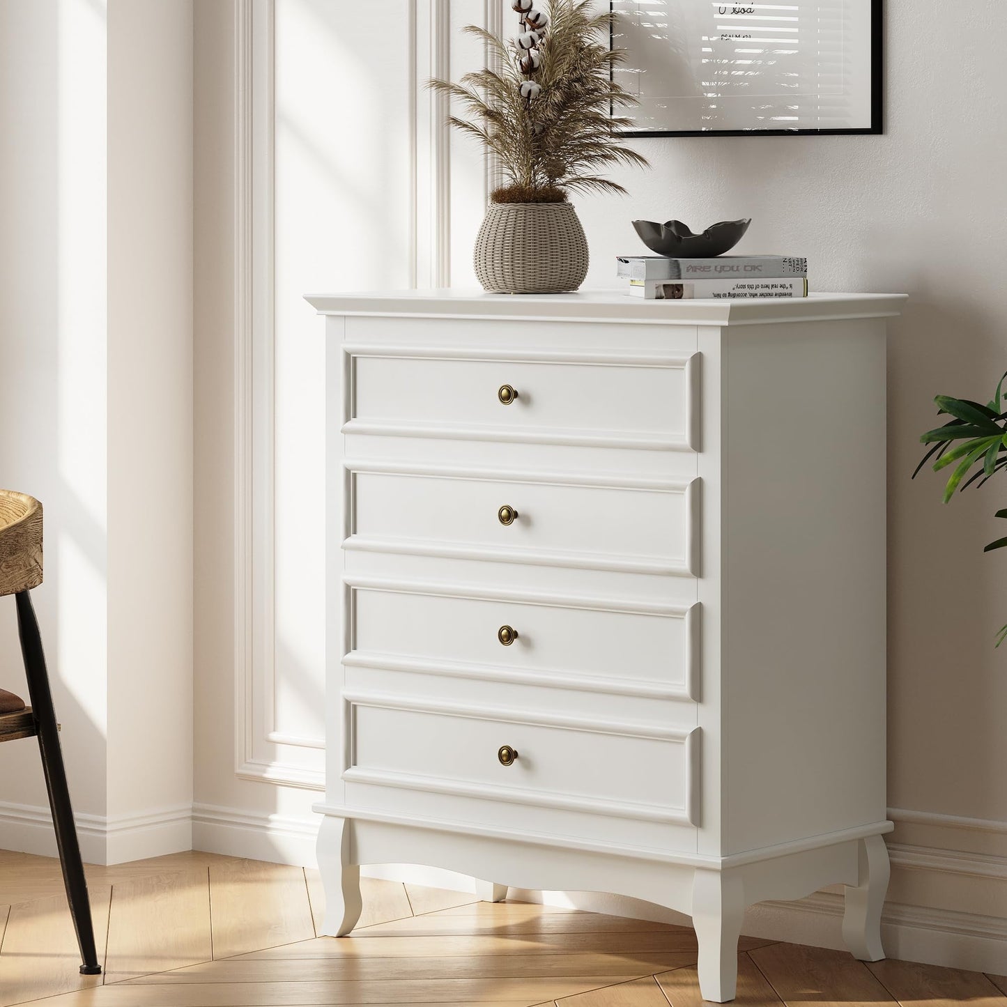 White 7 Drawer Dresser with Ball Bearing Slide, Sturdy Frame Modern Wood Dresser Wide Nightstand Cabinet for Bedroom, Living Room, Hallway, Entryway