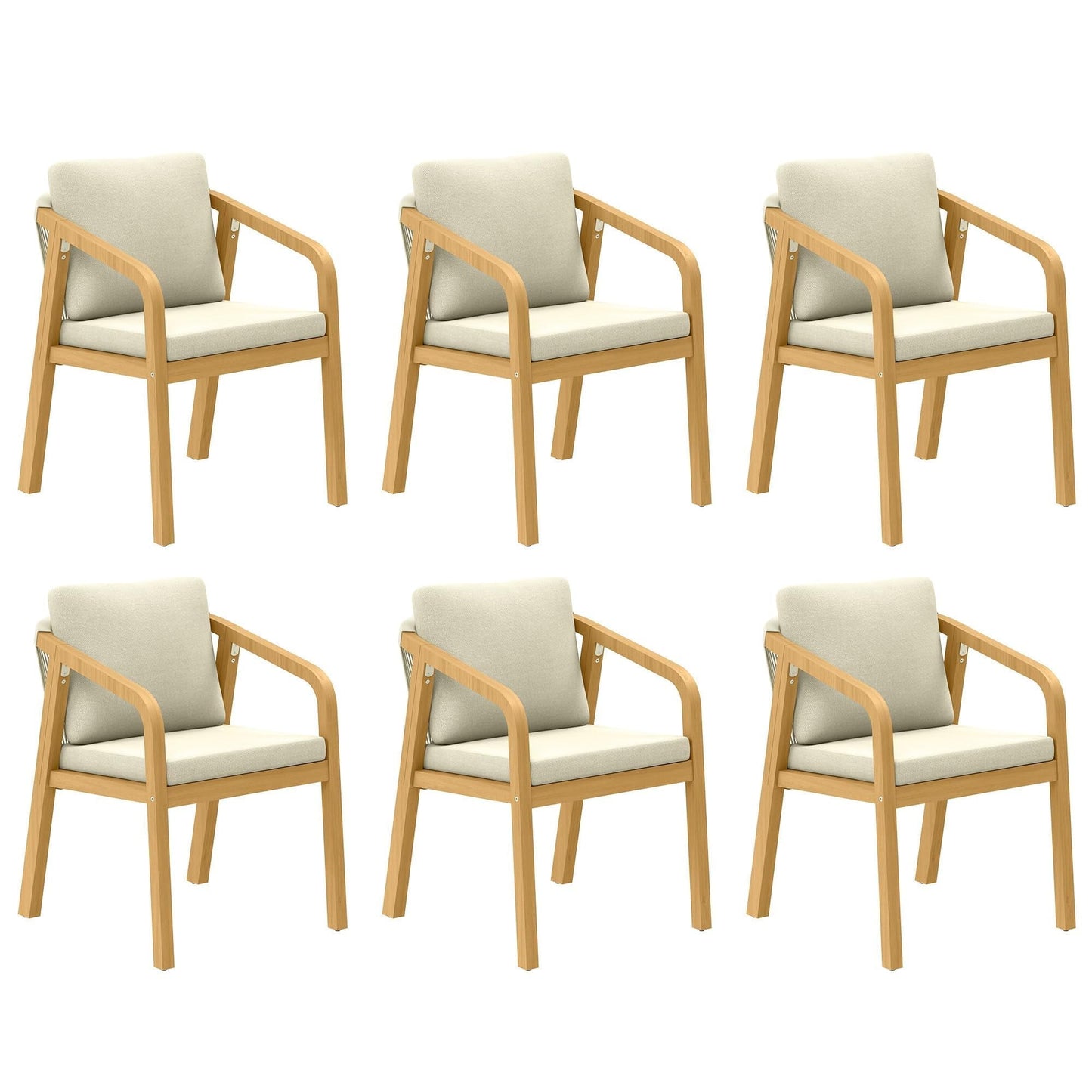 Heynemo Acacia Patio Dining Chairs Set of 6, Outdoor Wood Dining Chairs with Thick Cushions, Modern Patio Chairs with Woven Rope Backrest for Porch, Backyard, Garden, Indoor, Beige