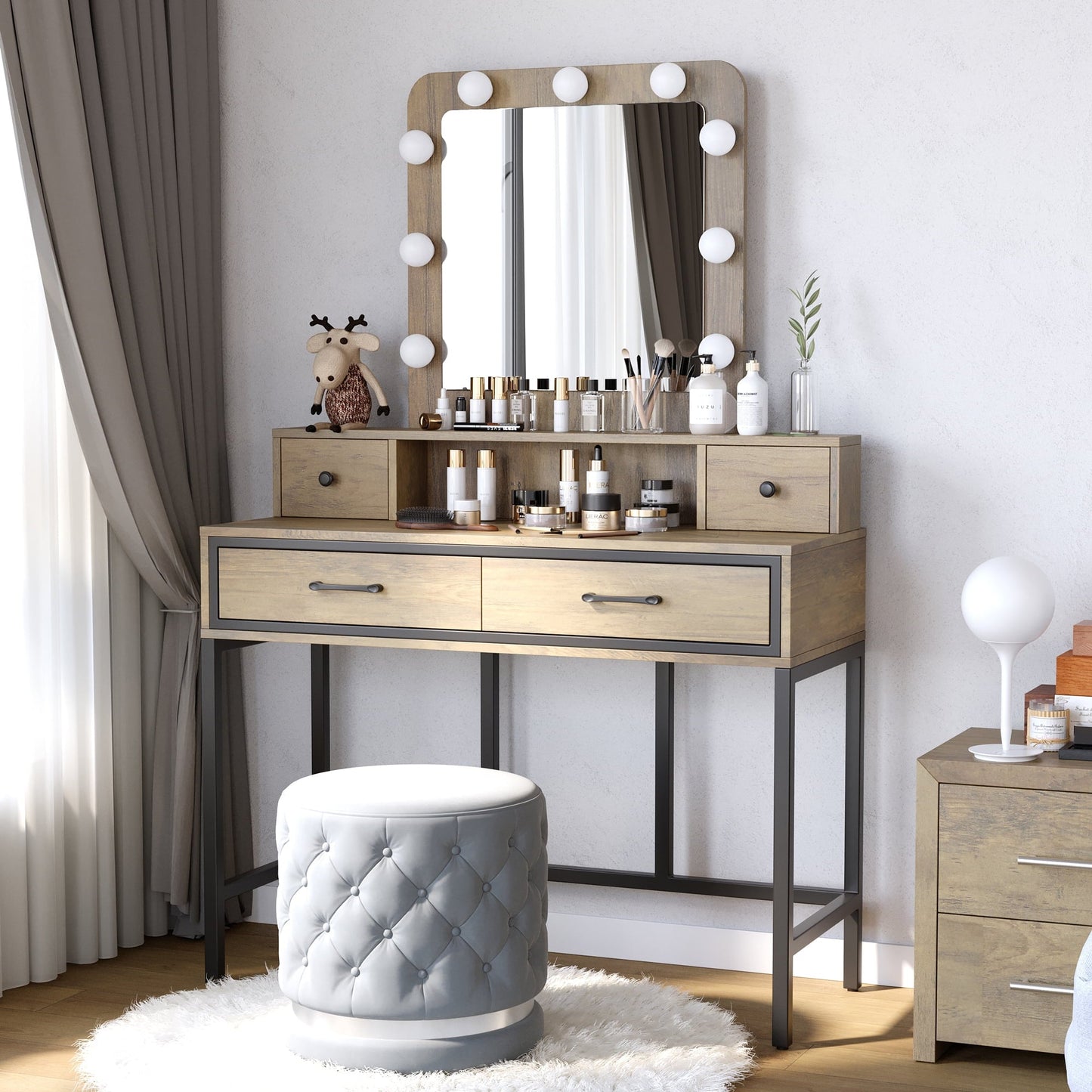 Royalcraft Makeup Vanity Table Set with Sliding Lighted Mirror