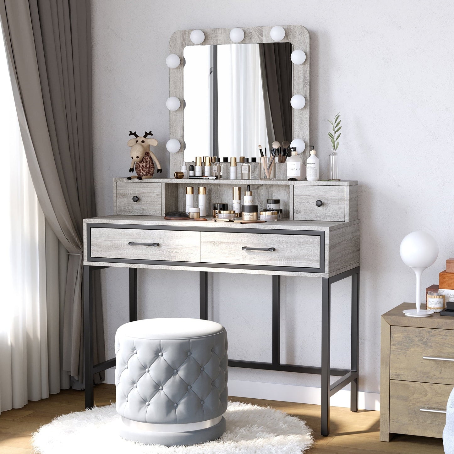 Royalcraft Makeup Vanity Table Set with Sliding Lighted Mirror
