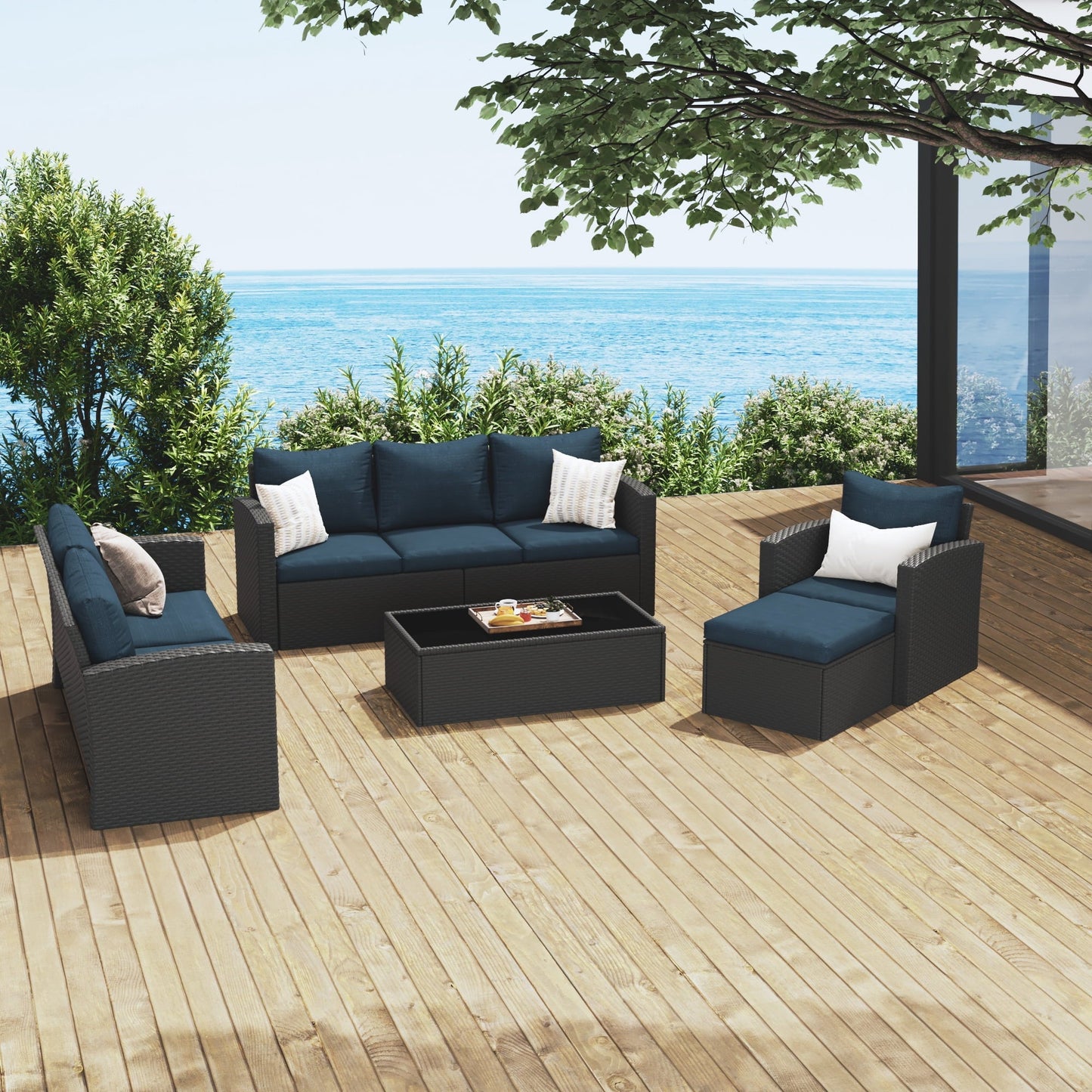 Royalcraft 9 Pieces Patio Furniture Set, All Weather PE Wicker Rattan Outdoor Sectional Sofa with Storage Box and Cushion, Outdoor Furniture for Lawn Backyard Poolside Porch