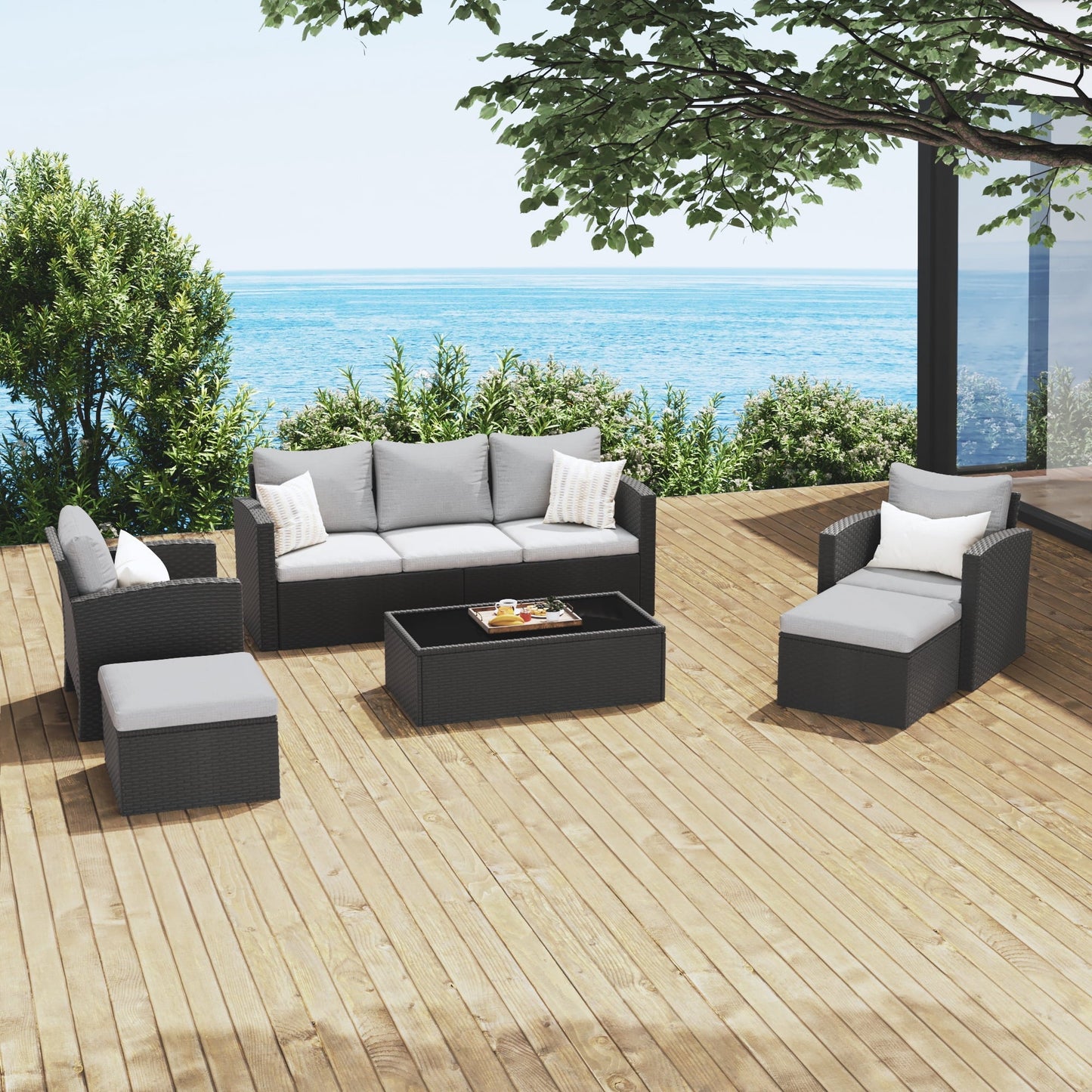 Royalcraft 9 Pieces Patio Furniture Set, All Weather PE Wicker Rattan Outdoor Sectional Sofa with Storage Box and Cushion, Outdoor Furniture for Lawn Backyard Poolside Porch