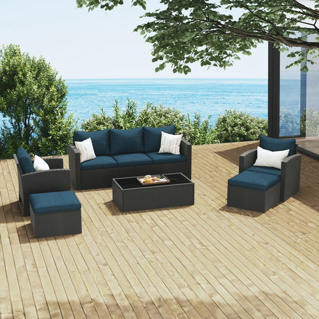 Royalcraft 9 Pieces Patio Furniture Set, All Weather PE Wicker Rattan Outdoor Sectional Sofa with Storage Box and Cushion, Outdoor Furniture for Lawn Backyard Poolside Porch