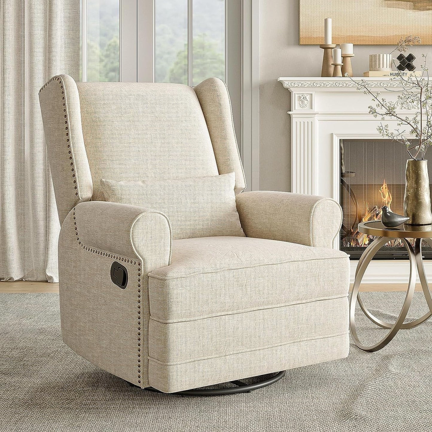 Royalcraft Swivel Nursery Glider Recliner, Comfy Upholstered Glider Chair with Lumbar Pillow and Footrest