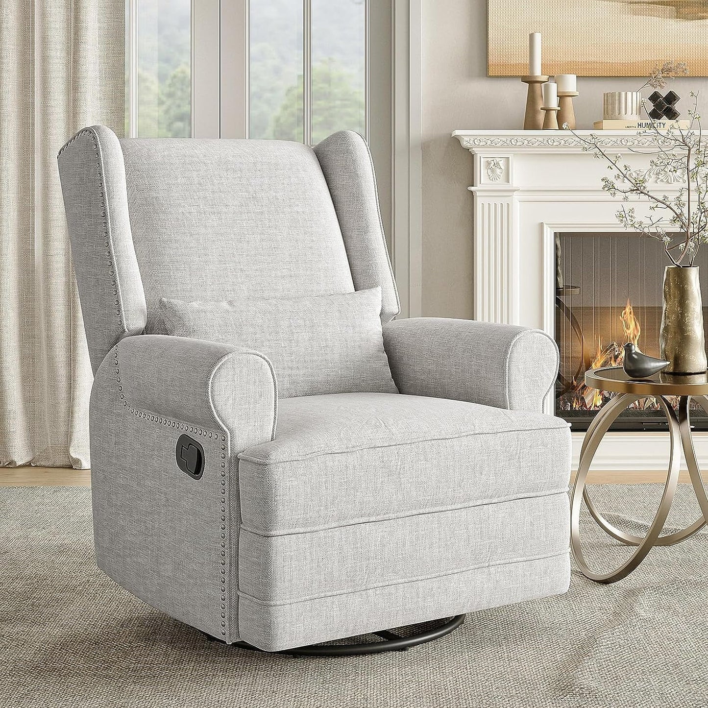 Royalcraft Swivel Nursery Glider Recliner, Comfy Upholstered Glider Chair with Lumbar Pillow and Footrest