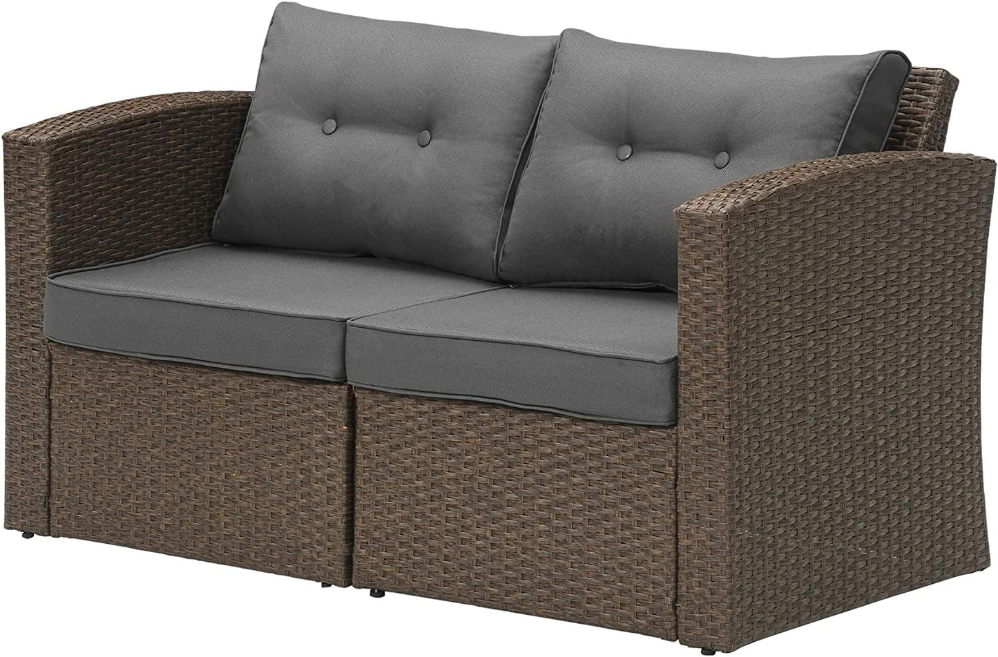 sunvivicollectionPatio Wicker Loveseat 2-Seater Sofa, Rattan Wicker Sofa for 2 Persons with Cushions for Garden, Beach, Balcony and Poolside, Aluminum Frame