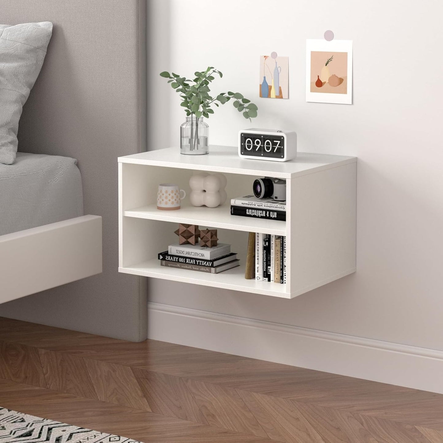 Superjoe Cube Storage Organizer, 2 Tiers Stackable Bookcase with Adjustable Shelf, White Single Cube Shelf, Modular Storage System, Wooden Display Shelf for Living Room, Bedroom, Apartment, Dorm