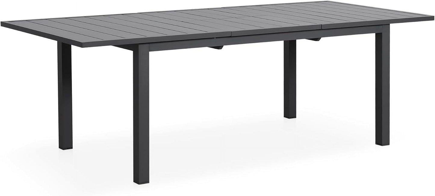 Superjoe Outdoor Patio Dining Table, Aluminum Modern Outside Metal Expandable Patio Table Furniture for Lawn, Balcony, Grey