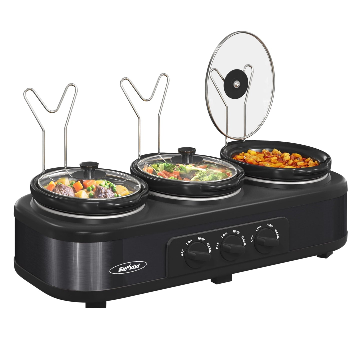 SUNVIVI Dual Pot Slow Cooker, 2 Pot Small Mini Crock Buffet Server and Warmer with Ceramic Pot, Adjustable Temp